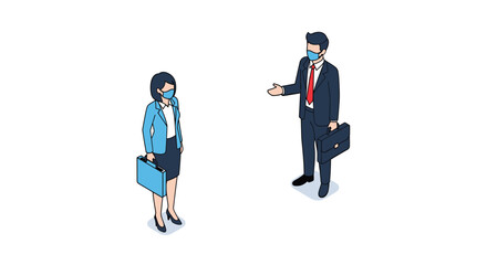 Obraz premium Two Business Professionals Maintaining Physical Distance During A Meeting