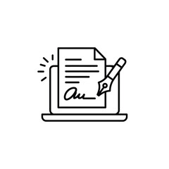 Digital signature on document icon representing online agreement