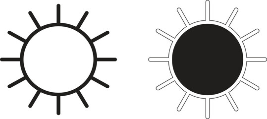 Full sun icon representing clear sky and sunny weather forecast for climate reports, apps and infographics with transparent background