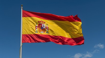 Spanish Flag atop a pole against the sky