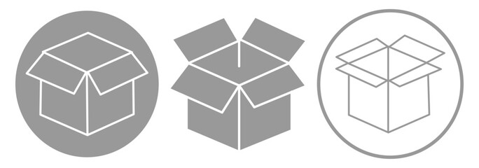 Open box icon. Box icons set. Shipping, delivery box or container icons. Carton box simple icon collection. Delivery symbol Empty open shipping box or unboxing line art. Cardboard box icon set eps 10