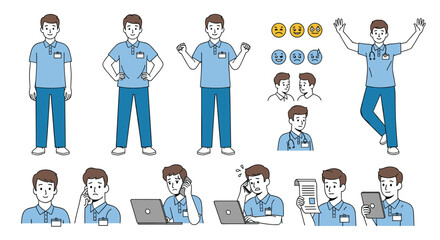 Healthcare Professional Poses And Expressions Showing Various Activities And Emotions