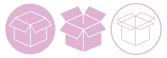 Open box icon. Box icons set. Shipping, delivery box or container icons. Carton box simple icon collection. Delivery symbol Empty open shipping box or unboxing line art. Cardboard box icon set eps 10