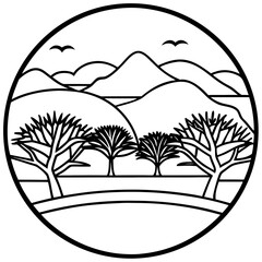 Kalahari Desert line art vector