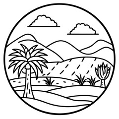 Kalahari Desert line art vector