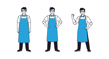 Professional Chef Poses With Blue Apron And Smart Casual Wear Diverse Stance