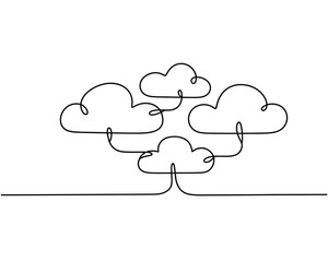Connected clouds in continuous line art style