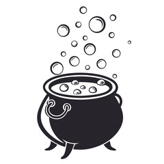 Cauldron with Bubbles Silhouette Isolated on Transparent Background for Halloween Design