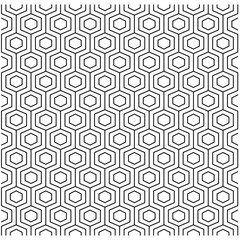 Hexagon seamless pattern with black lines on white background. Modern geometric tiling design, perfect for wallpapers, packaging, textiles, and digital backgrounds.