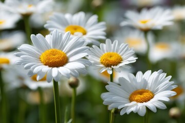 Fototapeta premium Daisy blooms radiating sunlight: beautiful floral close-up for spring-themed decor and outdoor celebrations
