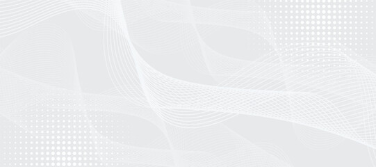 Technology digital flow background. Futuristic gray white abstract background. shining wave lines pattern for banner, wallpaper, cover.