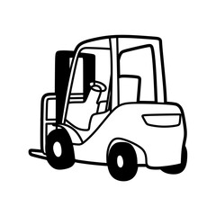 black and white image of a forklift, a transport tool, seen from behind