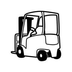 black and white simple image of a forklift facing left with small wheels