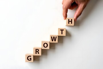 Growth concept with wooden blocks hand placing h business development strategy success plan idea