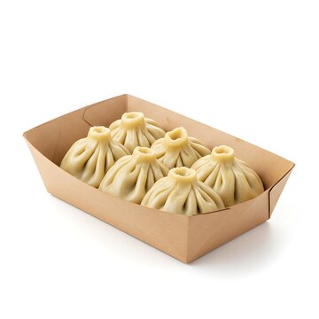 takeaway set of buuz in eco tray, side view ,isolated on white background