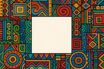 Vibrant Geometric Pattern Frame with Space for Text or Image Hand Painted