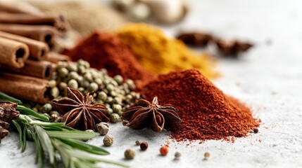 Assorted Spices on White Background for Culinary Use