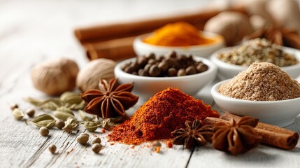 Assorted Spices on Rustic Wooden Table