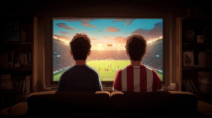 Friends Watching Soccer Match on TV at Home