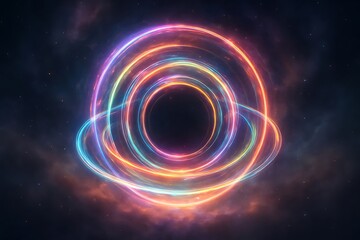 Obraz premium Colorful Glowing Rings Around a Black Hole in Deep Space Abstract Illustration