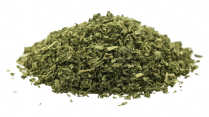 Dried green herb mound on clean white background for culinary use and decoration