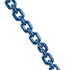 Obraz premium Blue Chain with Metal Rings Isolated on White Background for Creative Design Projects