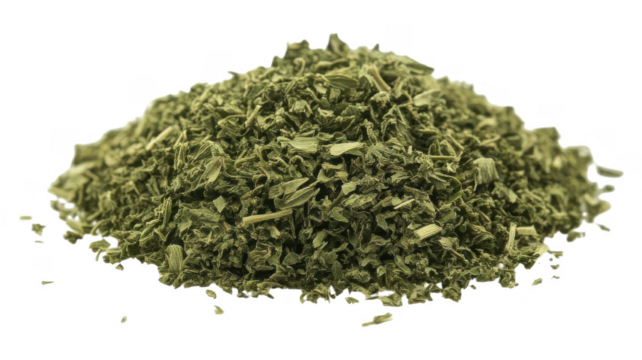 Dried green herb mound on clean white background for culinary use and decoration
