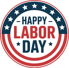 Happy Labor Day Circular Emblem with Stars and Stripes