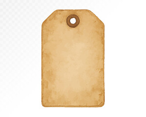 Rustic watercolor beige paper tag with hole, blank vintage-style label perfect for holiday packaging, handmade crafts, scrapbooking, and seasonal decoration projects. Vector illustration.