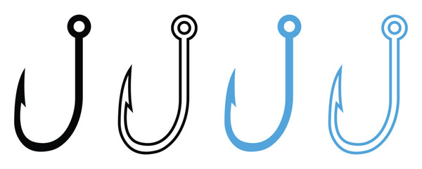 Fishing Hook Vector Set – Illustrated Knots and Tackle Icons for Outdoor, Angling, and Nautical Designs.