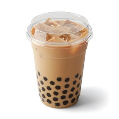 plastic bubble tea cup with sealed film lid, top down view ,isolated on white background