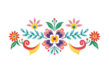 Colorful mexican folk art floral border design isolated on transparent background