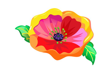 Naklejka premium Vibrant poppy flower with green leaves isolated on transparent background