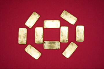 Gold bars, gold color, containing 96.5 percent gold.