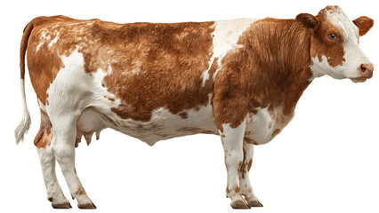Realistic Brown and White Dairy Cow Side View Isolated on Transparent Background