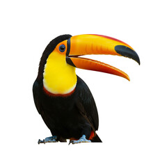 Vibrant toucan with orange beak, white background