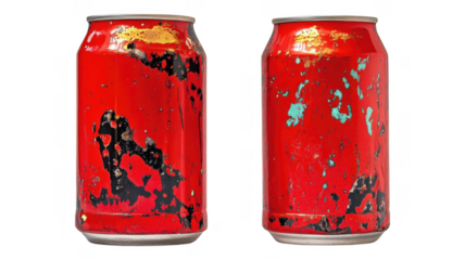 Unique red soda cans showcasing vibrant transparent patterns and textures