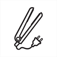 Hair straightener outline vector icon. Simple black and white line art illustration of a flat iron styling tool. Symbol for beauty, salon, and hair care.
