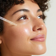 Natural skincare in action for everyday Close-up of a woman applying skin serum to her face Woman applying serum to her glowing skin. highlighting beauty and skincare routines