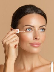 Natural skincare in action for everyday Close-up of a woman applying skin serum to her face Woman applying skincare serum for a radiant glow. highlighting beauty and skincare routines