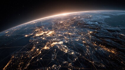 Global network over Europe at sunrise