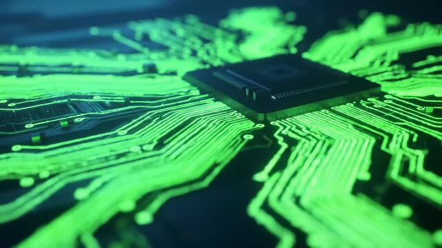Glowing Green Circuit Board