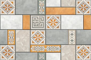 Colorful geometric patterned tiles with mixed textures and colors