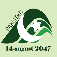 A modern design commemorating Pakistan's Independence Day, featuring the date "14-August 2047" and an artistic representation of the national flag with a crescent and star.