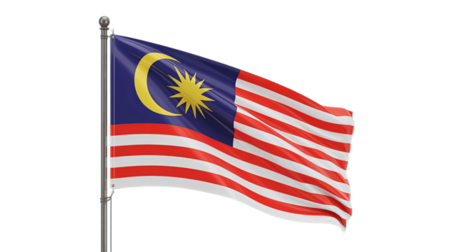 National flag of Malaysia isolated on a white background.

