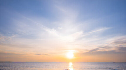 Golden hour coastal skyline with tranquil water and expansive sky perfectly suited to travel marketing posters and social media