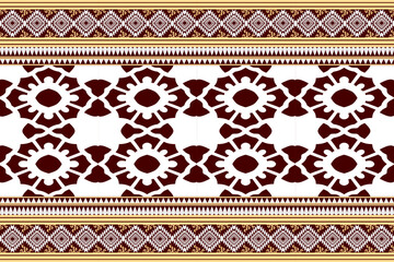 Traditional Thai seamless pattern with elegant floral and geometric motifs in maroon and gold tones.

