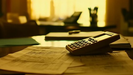 Calculator and documents on a desk - Powered by Adobe