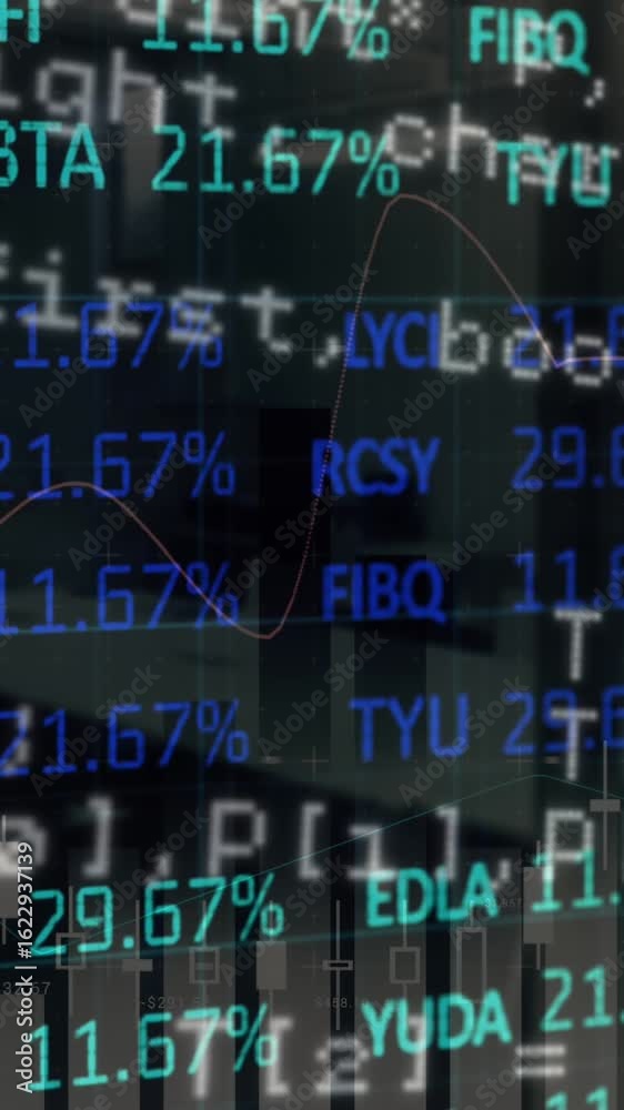 Wall mural animation of financial data processing over empty office