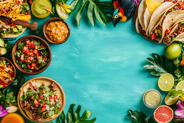 Vibrant mexican fiesta food spread with fresh ingredients
